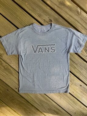 Vans Kids M 10-12 Gray Checkered Logo Skater Tee